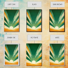 Load image into Gallery viewer, Emerald Green Sun Burst, Art Deco Style, Framed Canvas Print, Ready To Hang Framed Wall Art, Living Room Wall Hanging
