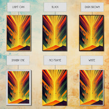 Load image into Gallery viewer, Unique art deco style abstract art, reflections of a sunset through stained glass, framed canvas print
