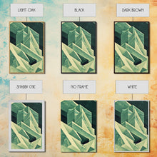 Load image into Gallery viewer, Cubism abstract geometric painting print, green marble shapes, framed canvas print
