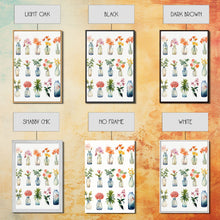 Load image into Gallery viewer, 3 Piece Set, Cute Kawaii Floral Print, Flowers In Vases, Framed Wall Art, Canvas Print, Botanical Wall Decor, Dried Flower Large Art
