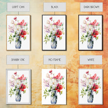 Load image into Gallery viewer, 3 Piece Set, Cute Kawaii Floral Print, Flowers In Vases, Framed Wall Art, Canvas Print, Botanical Wall Decor, Dried Flower Large Triptych
