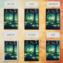 Carregar imagem no visualizador da galeria, Fantasy forest wall decor, ready to hang 3 piece canvas print, 3 piece wall art, firefly wall art, Fireflies In A Fairy Forest at Night
