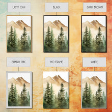 Cargar imagen en el visor de la galería, Triptych Framed Canvas Wall Art Set of 3 Green Forest Mountain Nature Landscape Prints Minimalist Modern Art, Woodland Nursery Decor
