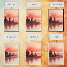 Load image into Gallery viewer, Beautiful Red Lake Sunset 3 Piece Framed Canvas Print Set, Above Sofa Art, Living Room Decor, Beautiful Wall Art, Watercolor Painting
