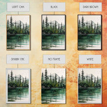 Load image into Gallery viewer, 3 Panel Framed Canvas Print Wall Art Set of 3 Emerald Green Mountain Forest Lake Landscape Minimalist Modern Art Nature Wall Decor Pine Tree
