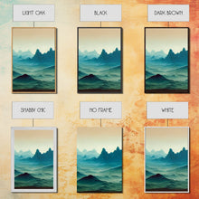 Load image into Gallery viewer, Emerald green rolling hills, fantasy mountains, 3 piece wall art, 3 piece canvas print, cool home wall decor
