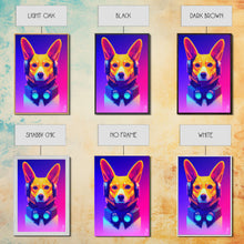 Load image into Gallery viewer, Cyberpunk Corgi Portrait, Futuristic Corgi, Framed Canvas Print, Ready To Hang Framed Wall Art, Living Room Wall Hanging
