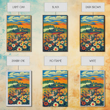 Load image into Gallery viewer, Surrealist field of daisy flowers, daisies, psychedelic art, Framed Canvas Print, Ready To Hang Framed Wall Art
