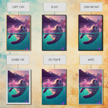 Carregar imagem no visualizador da galeria, Cute Otter going for a swim, pastel retro style art, framed canvas print, Otter out for a swim in a mountain lake
