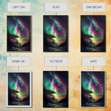 Carregar imagem no visualizador da galeria, Aurora Borealis, Northern Lights Art, framed canvas print, snow capped mountain landscape art
