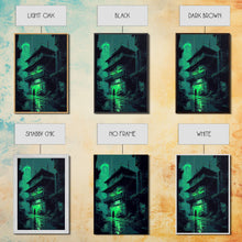 Load image into Gallery viewer, Cyberpunk Dystopian Emerald Green Town City Background Fine Art Print, Wall Decor, Wall Poster, Wall Art Print
