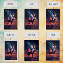 Cargar imagen en el visor de la galería, Cowboy contemplating the stars, framed canvas print, wild west art, western decor
