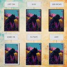 Carregar imagem no visualizador da galeria, Cute brown bear stopping to smell the flowers, animal prints, framed canvas print, colorful unique wall art
