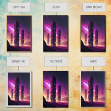 Load image into Gallery viewer, The Monoliths, Scifi art, retro synthwave style alien planet art, framed canvas print
