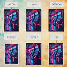 Cargar imagen en el visor de la galería, Game Room Decor, Framed Canvas Print, Synthwave Arcade, Boys Room, Gamer Gift, Gaming Wall Art, Video Game Posters, Teen Room
