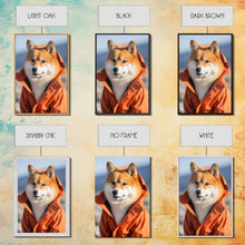 Load image into Gallery viewer, Shiba Inu Wall Print, Dog Wall Art, Animal Art, Orange Jacket, Funny Wall Art, Framed Wall Art, Framed Canvas, Wall Print, Wall Canvas
