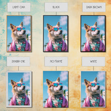 Load image into Gallery viewer, Corgi In Pink Suit Sunglasses Wall Print, Animal Print, Dog Portrait, Dog Art Print, Framed Wall Art, Framed Canvas, Wall Print, Wall Canvas
