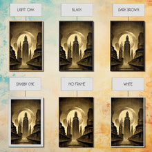 Load image into Gallery viewer, Dystopian Metropolis Art Deco Canvas Print, City Skyline, Fantasy Art, Art Deco Living Room Art, ready to hang wall art
