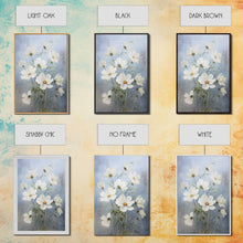 Load image into Gallery viewer, Cosmos Art Print - Framed Canvas Art - Oil Painting Poster Print  - White Flowers Still Life - Small Flower Bouquet Oil Painting Wall Art
