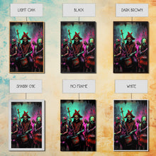 Load image into Gallery viewer, Death Metal Skeletons, Medieval Heavy Metal Undead Band Art, Framed Canvas Print, Unique Office Large Wall Art, Mancave Art
