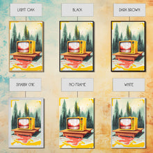 Load image into Gallery viewer, Abstract Surreal Landscape Art, Framed Canvas Print, Retro TV in a Forest, Weird / Strange Home Decor
