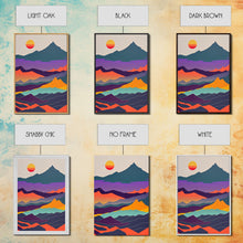 Load image into Gallery viewer, Scandinavian Inspired Pacific Northwest Art, Minimalist Boho Style Forest Landscape, Framed Canvas Art, Abstract Art, Purple Mountains
