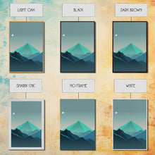 Load image into Gallery viewer, Emerald Green Pacific Northwest Art, Minimalist Boho Style Forest Landscape, Framed Canvas Art, Abstract Art, Green Mountains
