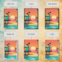 Carregar imagem no visualizador da galeria, Art Deco Sunset Beach Canvas Print, Minimalist Retro Palmtree Vibe, Vaporwave Art, 80s Retro Vibes, Miami Inspired Art
