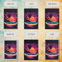 Load image into Gallery viewer, Framed Canvas Print - Pop Art Style Beach at Sunset with Palm Trees - Retro Style - Living Room / Office / Bedroom Wall Art
