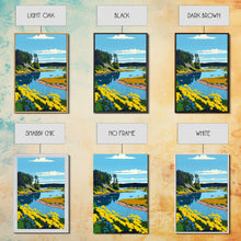 Cargar imagen en el visor de la galería, Colorful Pop Art Picture of a Stream, Framed Canvas Print, Surrealist High Contrast Cel Shaded Landscape Art
