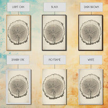 Load image into Gallery viewer, Framed Wall Art Canvas Print, Tree Cross Section, Tree Rings, Rustic Art, Farmhouse Decor, Oak Wood Tree Rings, Illustration, Gift For Him

