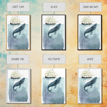 Load image into Gallery viewer, Framed Wall Art Blue Whale Painting, Watercolor Painting, Whale Print, Whale and Boat, Whale Nursery, Humpback Whale, Framed Wall Art
