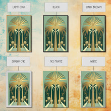 Load image into Gallery viewer, Boho Modern Frank Lloyd Wright-inspired Art Deco Canvas Print, Emerald Green and Gold Palm Tree, wall decor, wall art original, MCM Art
