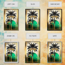 Load image into Gallery viewer, Boho Modern Frank Lloyd Wright-inspired Art Deco Canvas Print, Emerald Green and Gold Palm Tree, wall decor, wall art original, MCM Art
