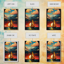 Carregar imagem no visualizador da galeria, Art Deco Wall Art, Sailboat and Sunset Framed Canvas Print, Art Deco / MCM Wall Art, Stained Glass Reflections
