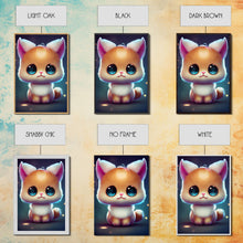 Load image into Gallery viewer, Cute Kawaii Kitten, Anime Style Art, Framed Canvas Print, Framed Art, Cat Portrait, Cartoon Cat, Kawaii Artwork
