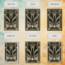 Carregar imagem no visualizador da galeria, Art Deco Wall art, Framed Canvas Print, Art Deco, Gold &amp; green art, Geometric art, Midcentury Modern, Stained glass art, Office decor
