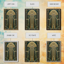 Carregar imagem no visualizador da galeria, Art Deco Wall art | Framed Canvas Print | Art Deco | Gold &amp; green art | Beautiful art | Midcentury Modern | Office decor | Stained glass art

