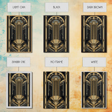 Carregar imagem no visualizador da galeria, Art Deco Pattern Wall art, Framed Canvas Print, Art Deco, Gold &amp; black art, Wonderful art, Lines art, Blue colors, Abstract art, Patterns
