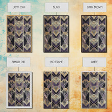 Load image into Gallery viewer, Art Deco Pattern Wall art, Framed Canvas Print, Art Deco, Pattern art, Yellow &amp; purple art, Stained glass art, Abstract nature, Office decor
