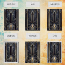 Carregar imagem no visualizador da galeria, Art Deco Wall art, Framed Canvas Print, Art Deco, Gold &amp; blue art, Guest room art, Midcentury Modern, Stained glass art, Original painting
