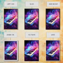 Cargar imagen en el visor de la galería, Cosmic Keyboard, Galaxy Music Art Framed Canvas Print, Electric Keyboard, Instrument Art, Studio Wall Decor
