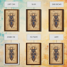 Load image into Gallery viewer, Da Vinci style steampunk motorcycle diagram, canvas print, man cave wall art, motorcycle art
