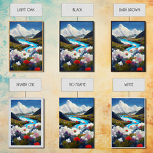 Load image into Gallery viewer, Colorful fields of flowers in the Swiss alps, framed canvas art, canvas print, beautiful wall decor
