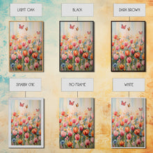 Load image into Gallery viewer, Tulip Field Wall Art, Flower Wall Print, Colorful Art, Butterfly Art, Canvas Print, Wall Art, Vertical Print, Birthday Gift, House Wall Art
