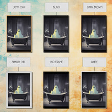 Load image into Gallery viewer, Funny Halloween Art, Ghost Takin&#39; A Bath, Framed Canvas Print, Halloween Canvas, Ghost In The Tub, Goofy Gothic Victorian Art
