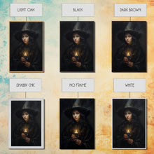 Load image into Gallery viewer, The Witch And The Candle, Gothic Victorian Art, Framed Canvas Print, Halloween Canvas, Halloween Decoration, Dark Academia Gothic Art
