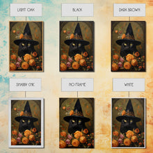Carregar imagem no visualizador da galeria, Cute Witch&#39;s Familiar Cat Halloween Art, Cat Witch, Cat Painting, Cute Cat Print, Halloween Decor, Black Cat Print, Framed Canvas / Canvas
