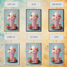Load image into Gallery viewer, A Strawberry Sunday, Ice Cream Art, Framed Canvas Print, Ice Cream Parlor Decor, Icecream Shop Wall Art, MCM Style Decor, Kitchen decor
