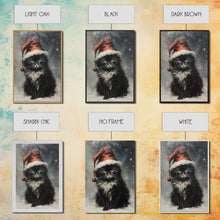 Carregar imagem no visualizador da galeria, Black Christmas Cat Wearing A Santa Hat, Framed Canvas Print, Christmas Decor, Xmas Wall Art, Holiday Decor, Seasonal Wall Decor
